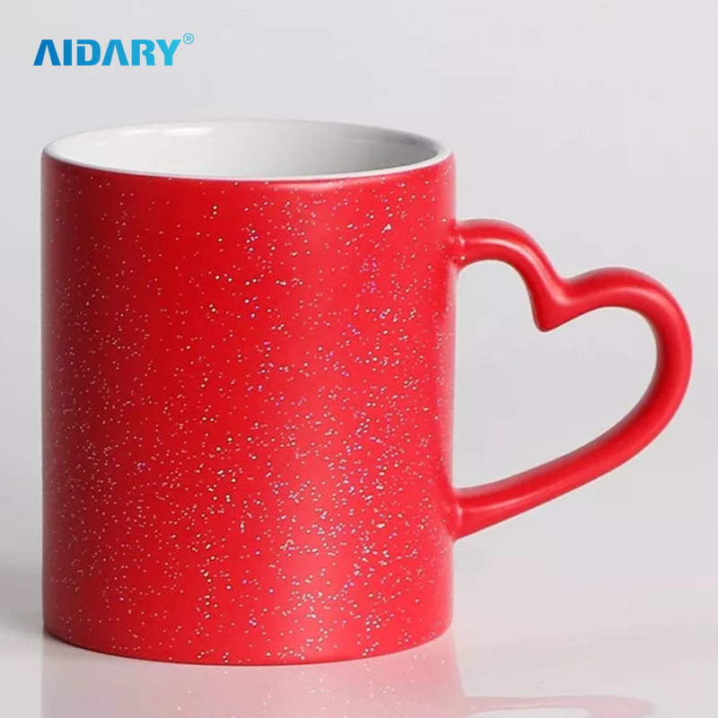 AIDARY Glitter Heart Handle Whole Colour Changed Ceramic Mug
