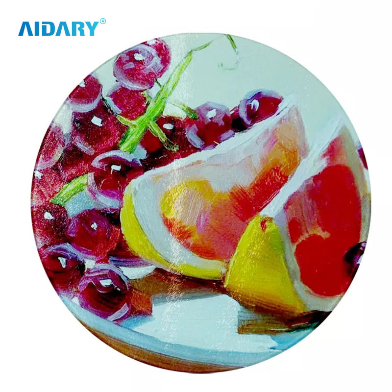 Sublimation 20.2cm Round Shape Glass Board Cutting Chopping Board With Tray