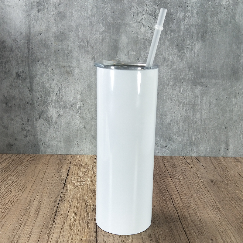 Pre-sale Flat Bottom 20oz Sublimation Blanks Straight Skinny Tumblers with Plastic Straw