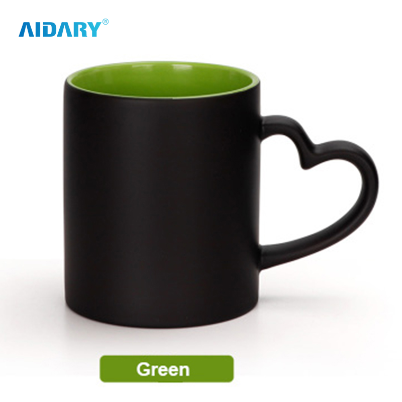 AIDARY Matte Whole Colour Changed Heart Handl Inner Colorful Sublimation Ceramic Mug