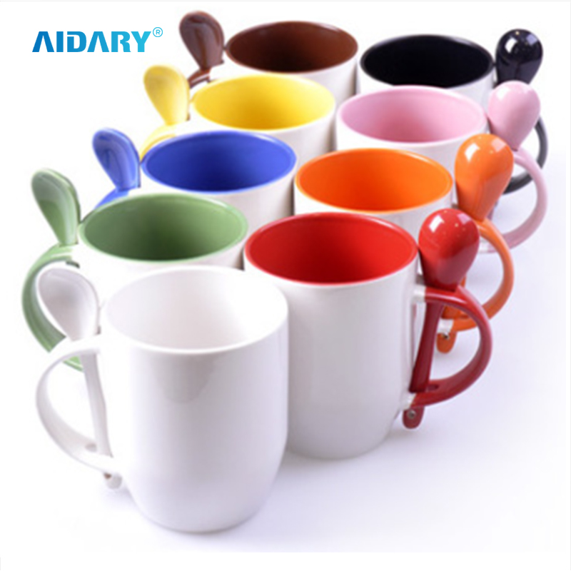 AIDARY 11oz Mug Sublimation Inner Handle Color Spoon Mug Promotion Gift Mug